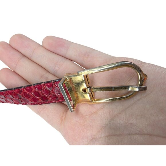 Vero Pitone Red Snakeskin Leather Belt With Gold Buckle - Picture 2 of 6